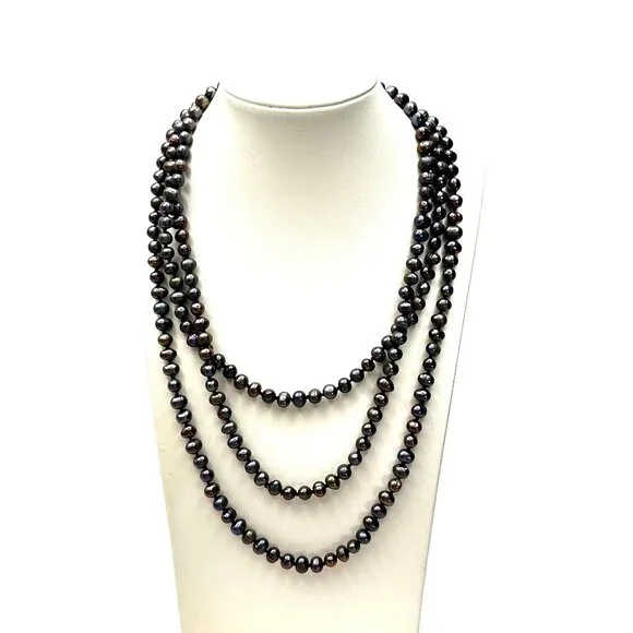 Vintage 66" Peacock Baroque Pearl Necklace — Hand-knotted, Lustrous & Fab — EUC - Picture 11 of 12